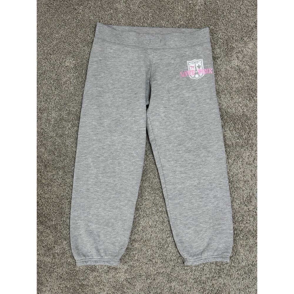Y2K VICTORIA’S SECRET PINK Gray University Embroidered Crop Sweatpants Joggers S